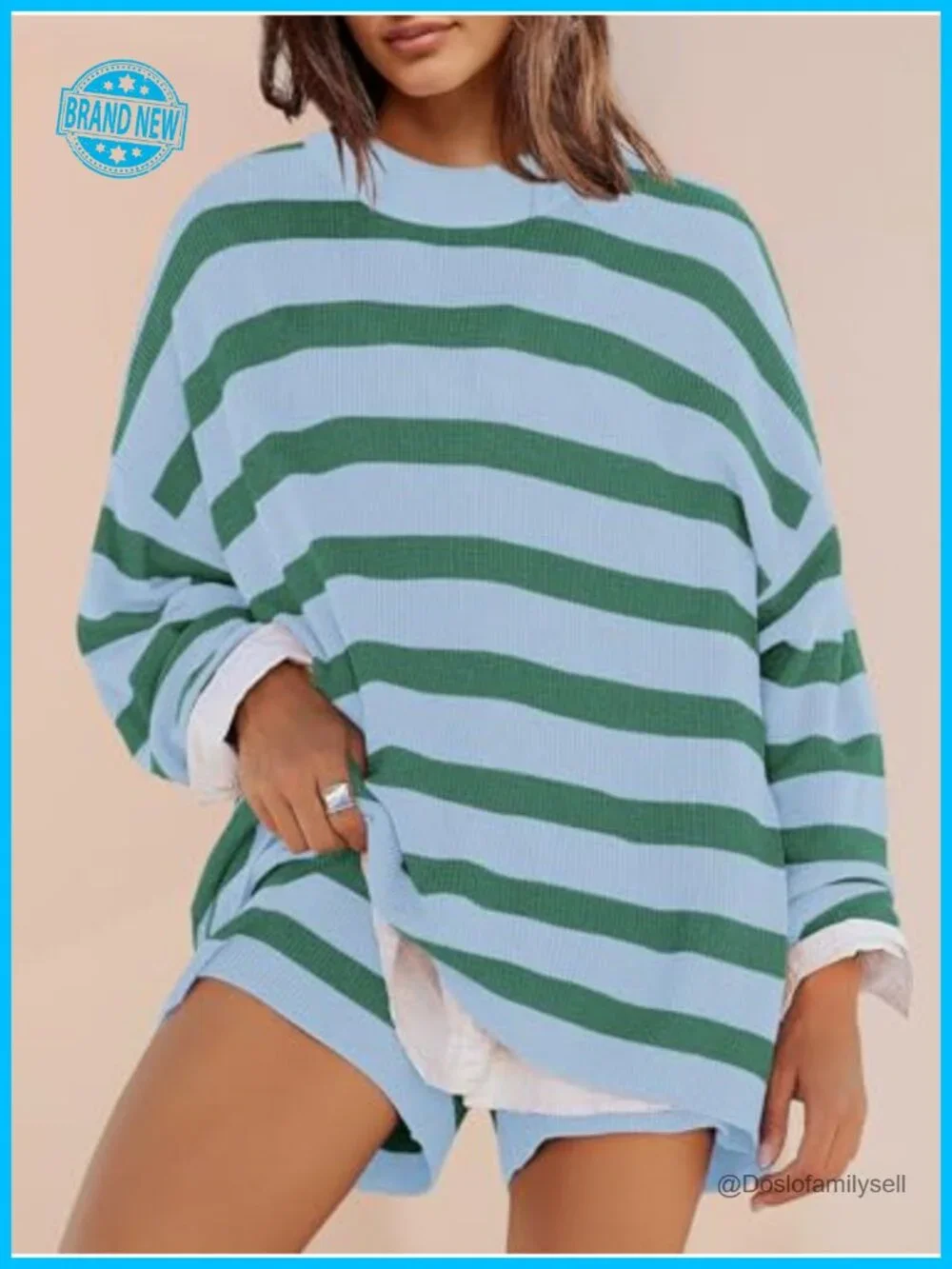 Matching Pajama Set Lounge Set Sweater Top and Shorts 2 Piece Striped